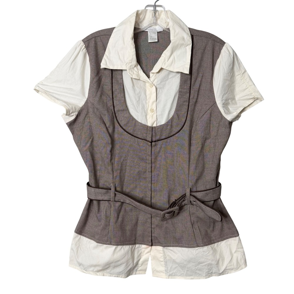 Charlotte Russe Layered Vest Top Womens XL Brown Cream Y2K Office Siren Vintage